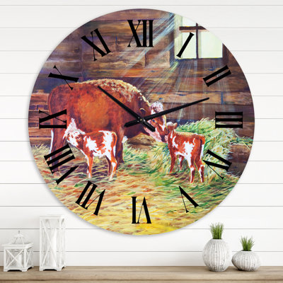 Nouveau-né veaux simples à la ferme - Horloge murale