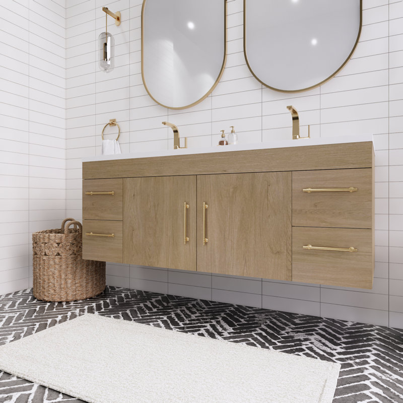 Ensemble de meuble-lavabo double 60 po Tenshi, Chêne blanc