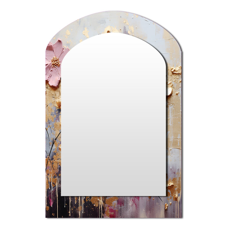 Minimalist Pink Blossoming Cherr Blossoms - Cherry Blossom Arch Unique Mirror, Pink Asymmetrical Large Wall Mirror, Printed Metal Art