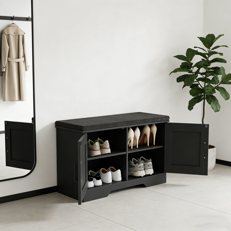 Banc de rangement avec siège rembourré, H 17,72 po x l 27,56 po x P 13,78 po