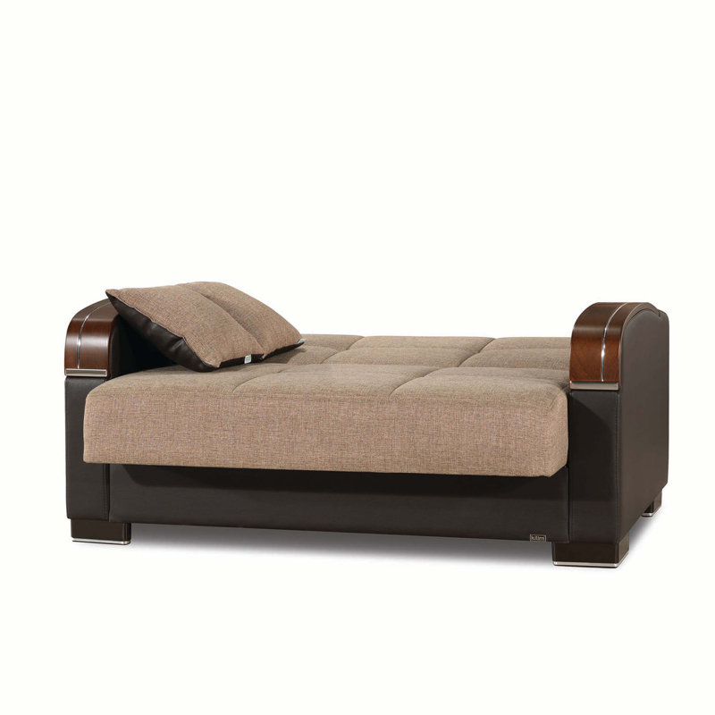 Causeuse convertible rembourrée avec rangement, Marron clair, Marron foncé