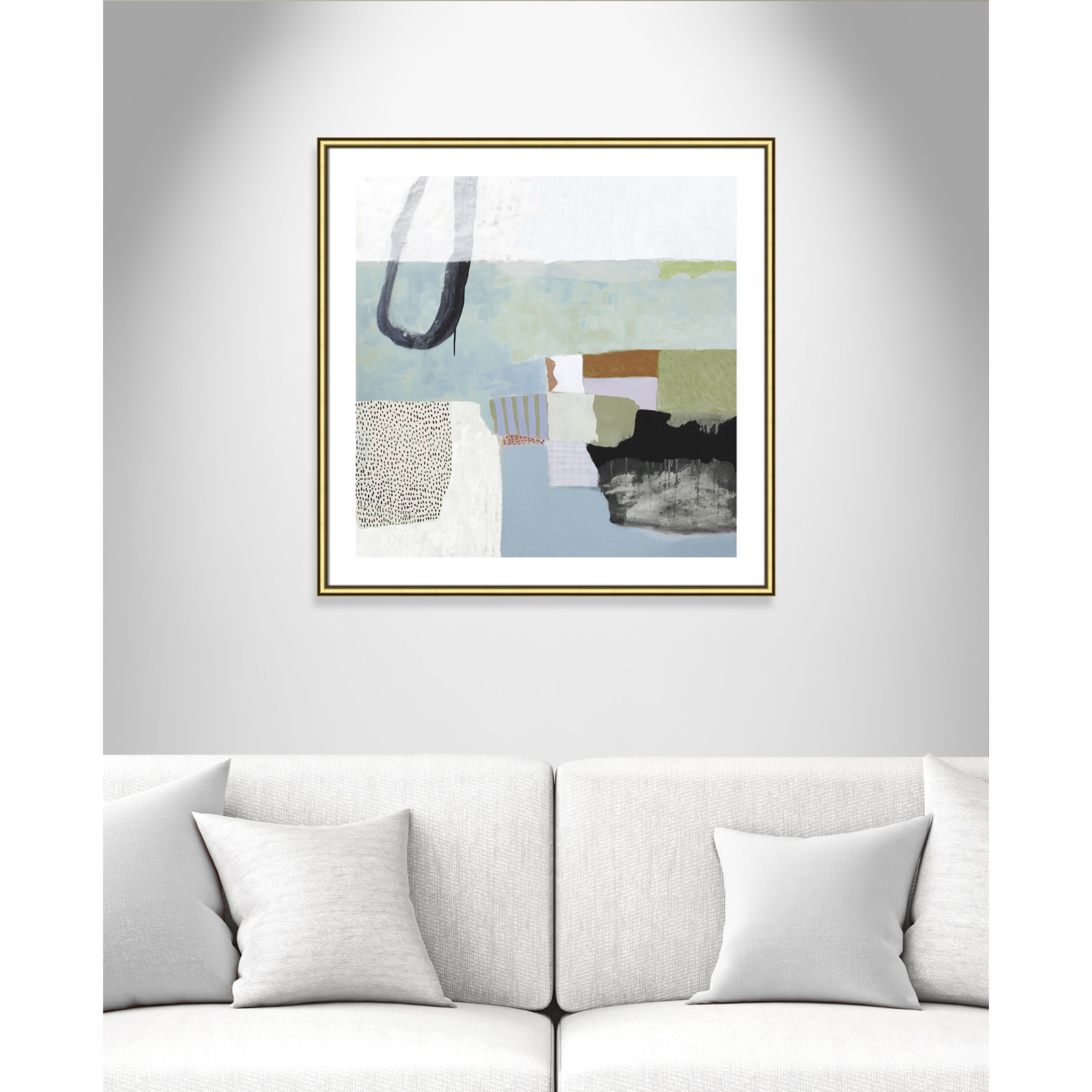 Concorde "Blue Rhythm" Painting by Nathaniel Mather, 33.25" H x 33.25" W x 0.875" D, Gold Framed Paper, White
