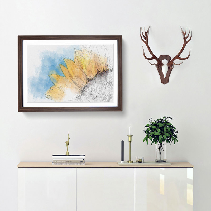 Sunflower at the End of Summer in Abstract - Framed Print, 62cm H x 87cm W x 2cm D, Walnut Framed