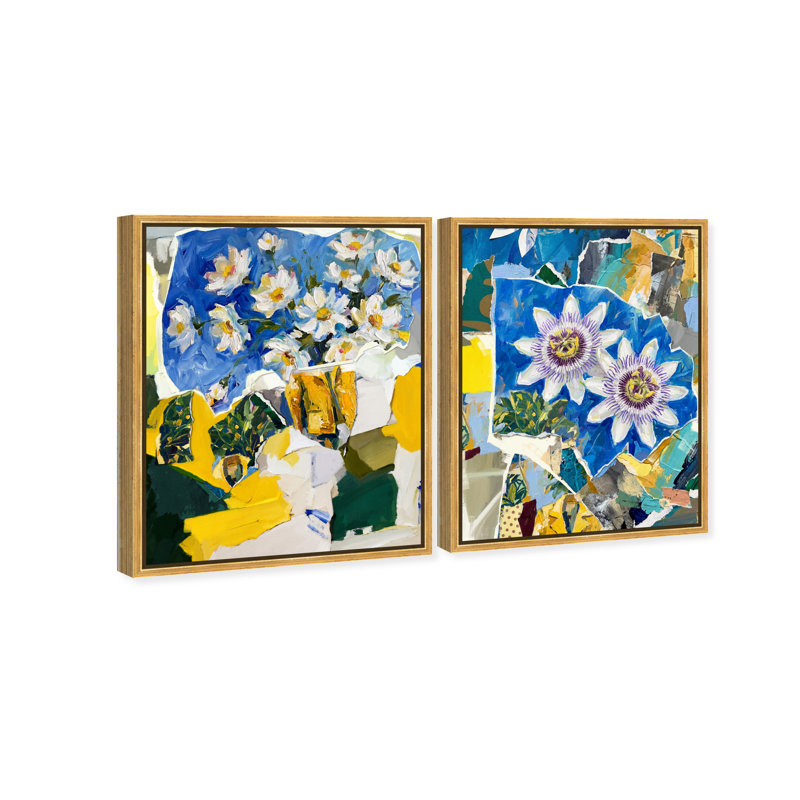 Blue Sunshine Set Floral & Botanical Canvas Print by Oliver Gal, Black Frame, 16 x 20, 17"H x 21"W, Gold Floater Frame