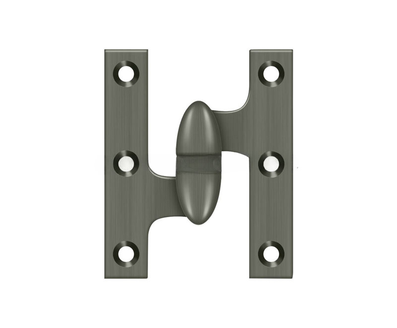 Charnière olive à gauche 3 po x 2 1/2 po Deltana OK3025B15A-L Finition nickel antique, Nickel antique