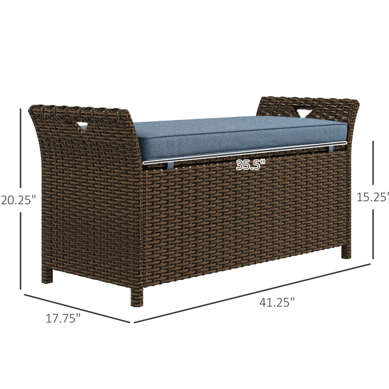 Patio Furniture Storage Seat, 27 Gallon, Dark Blue Pe With Cushion And Movable Portable Grips Holder, Gallon Capacity Handles, Large Rectangle Garden Box For Outdoor