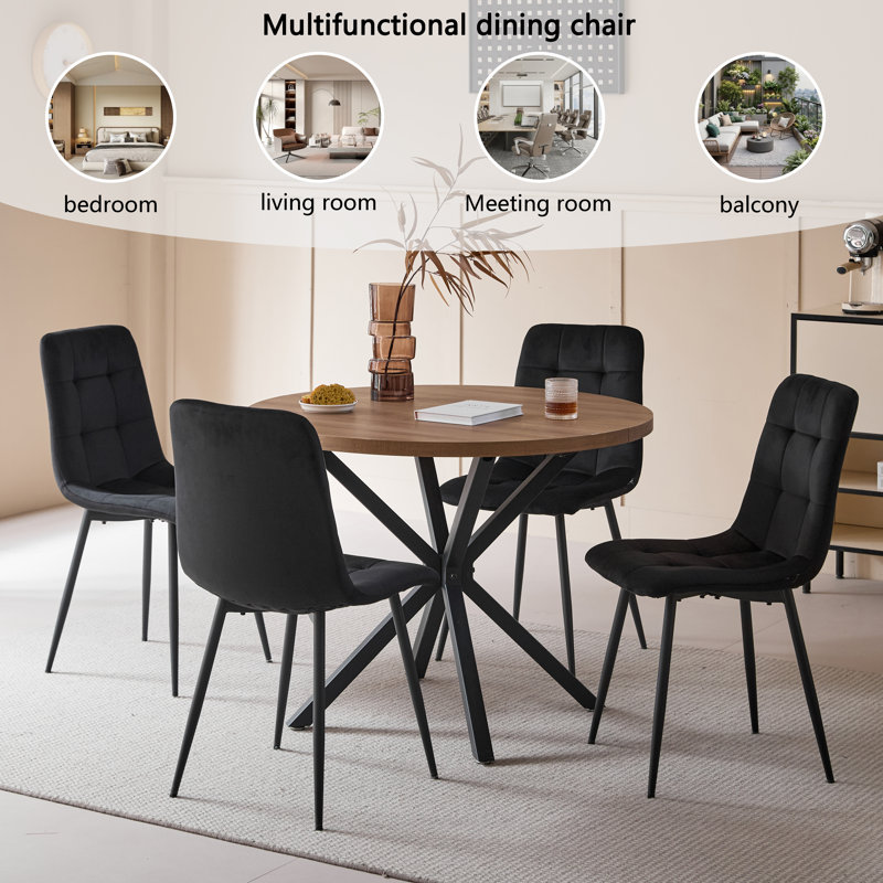 50cm H Velvet Upholstered Metal Side Chair, Black, 6