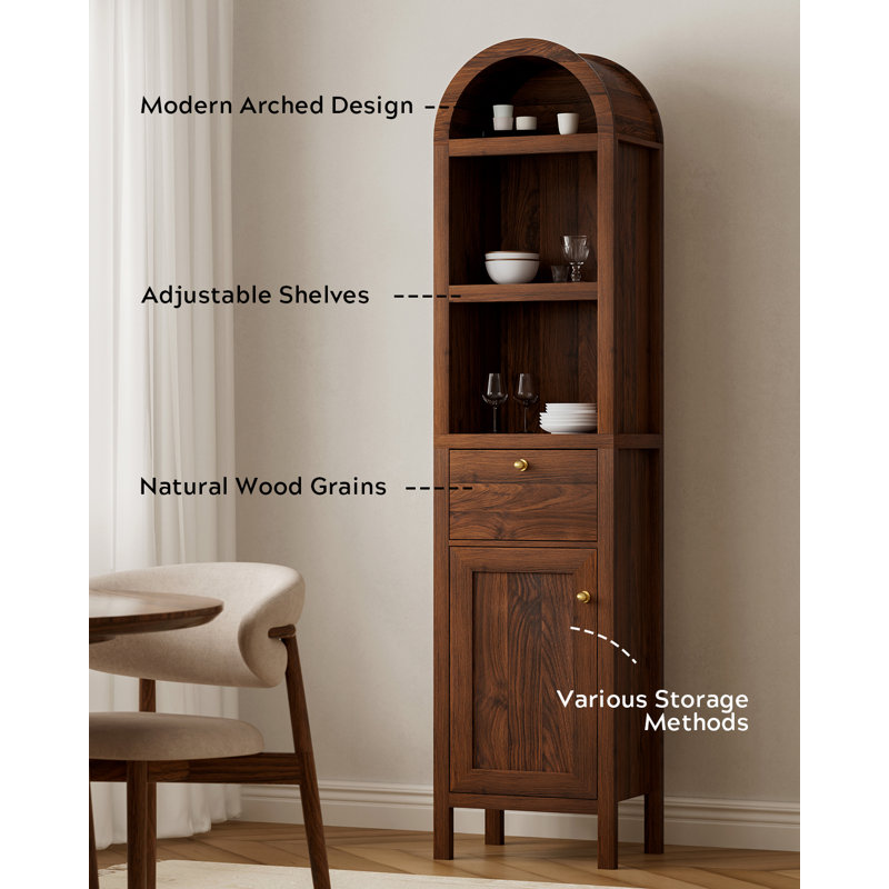 Tour de rangement arquée 67 "avec porte et tiroir, Brun