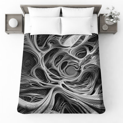 Monochromatic Abstract Swirls Quilted Bedspread All Sizes