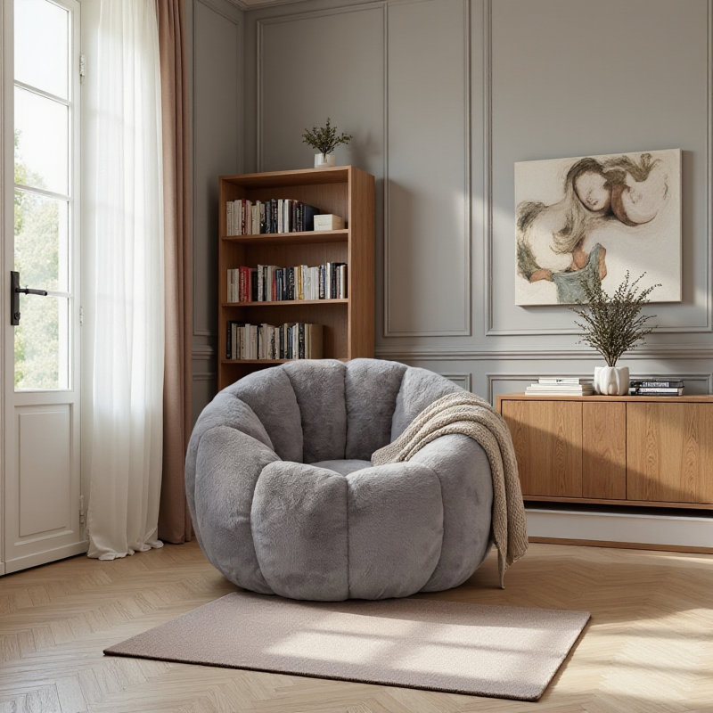 Fauteuil à billes floral adulte, fauteuil de lecture simple en fausse fourrure pour salon, Polyester gris