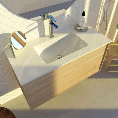 Lavabo de salle de bain rectangulaire moderne, surface durable facile à nettoyer