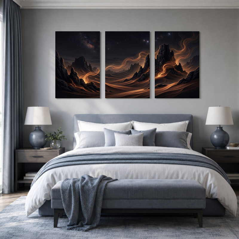 «Desert Rock Formations with Glowing Sand and Stars», art mural sur toile, H 24 po x l 16 po x 3 pièces