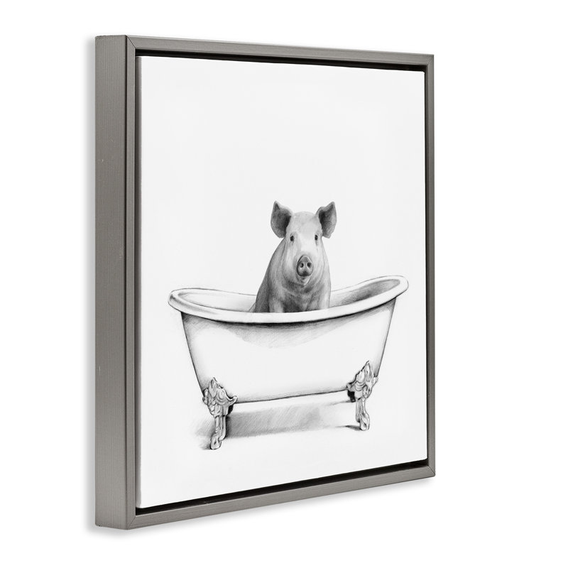 «Hog in Bathaign S Croquis», art mural encadré flottant par Victoria Borges, H 18 po x l 18 po, Cadre flottant gris lustré