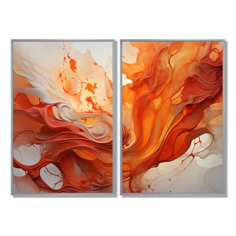 «Abstract Red Firestorm Symphony I - Large Drip», reproduction d'art sur toile, 36" H x 48" W, Impression encadrée flottante
