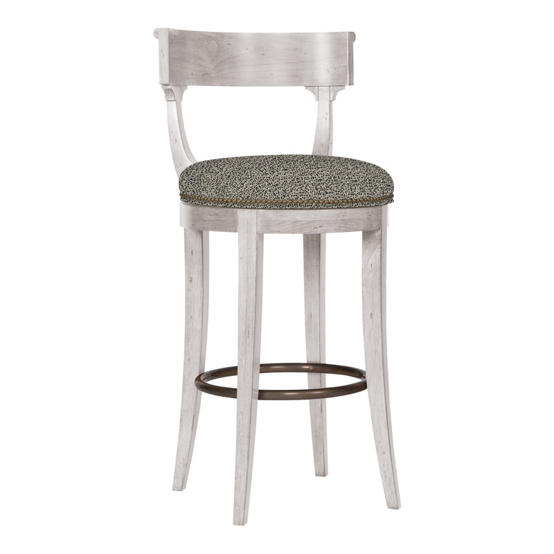 Miles Swivel Upholstered Bar Stool with Solid Wood Frame, Yes, Callaloo Cotton, Dove Gray
