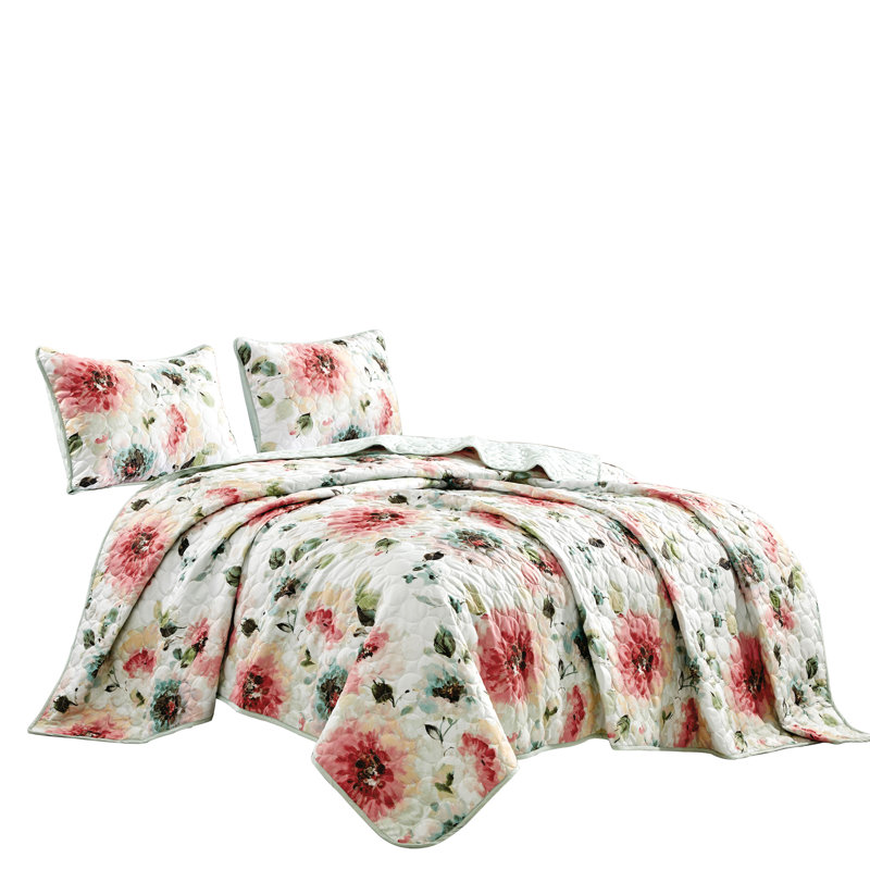 Garden Floral Coverlet, Queen Bedspread + 2 Standard Shams