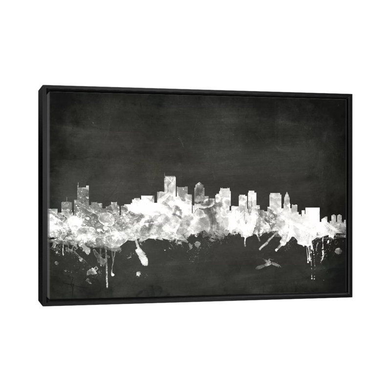 «Blackboard Skyline Series: Boston, Massachusetts, USA», reproduction d'art sur toile tendue, Toile avec cadre noir