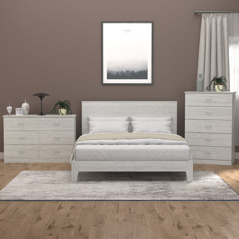 Ensemble de chambre à coucher 3 pièces Allyannah, Chêne noueux, Grand