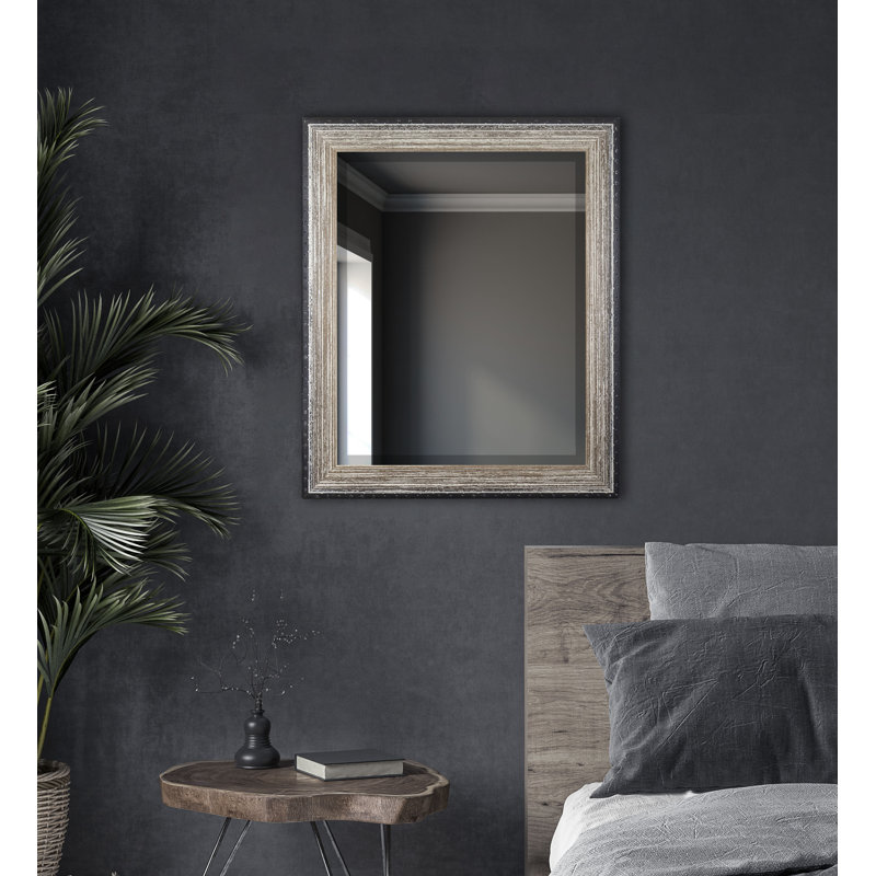 Solid Wood Flat Wall Mirror, Brown Brushed