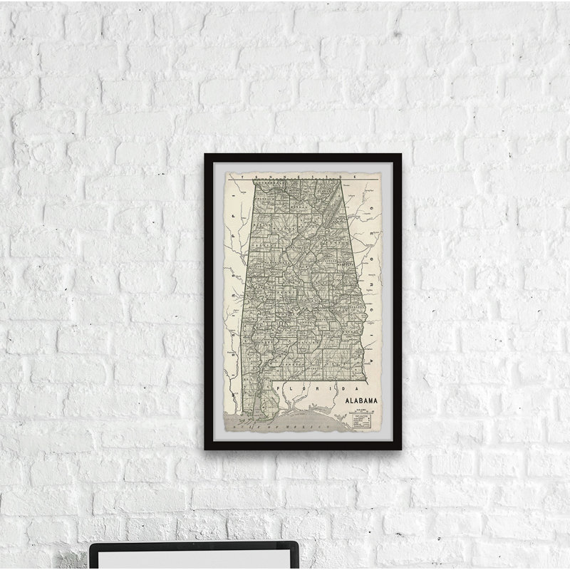 Carte de l'Alabama gris - impression encadrée sur papier, H 24 po x l 16 po x P 1,5 po