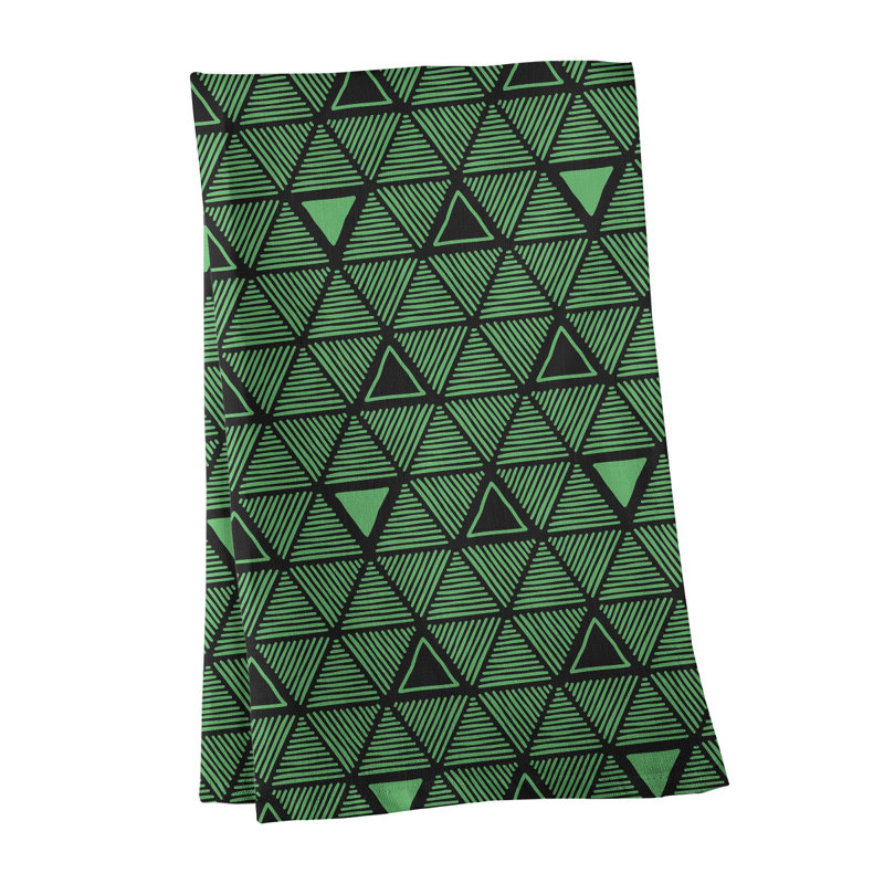 Torchon triangle dessiné à la main, Noir / Lime, Croisé en coton