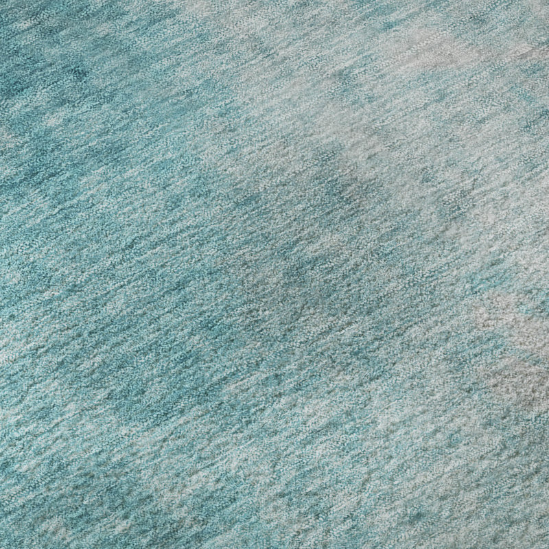 Cerrito AMF562 Machine Washable Premium Teal Area Rug, Rond 8 pi