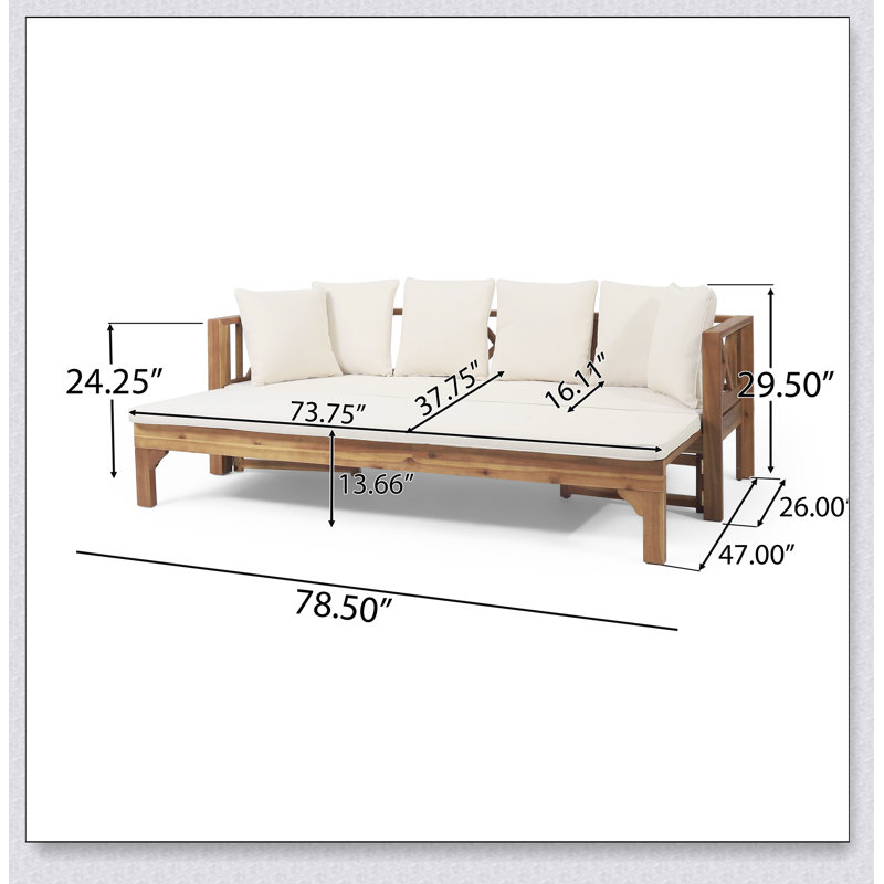 Lit de jour en bois d'acacia imperméable Long Beach, mobilier d'extérieur polyvalent pour le patio et la détente