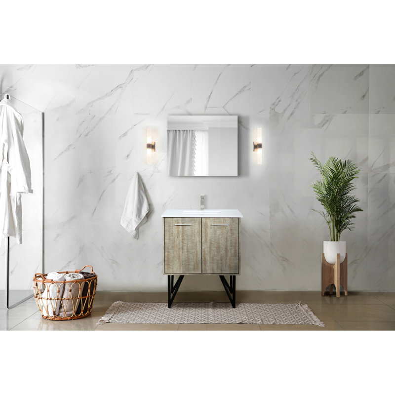 Meuble-lavabo rustique de l 30 po x P 20 po avec comptoir en marbre de culture et miroir de 28 po à fermeture en douceur, revêtement anti-égratignure, options de rangement abondantes