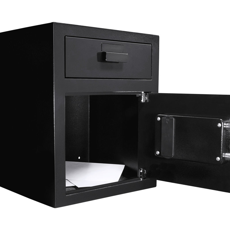 Coffre-fort verrouillable à clavier de 1,1 pi cu, acier, rangement sécurisé pour argent comptant, chèques, courriers, boîte de 2 options de valeur, broches