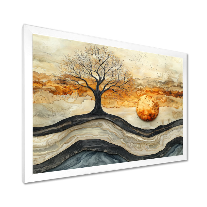 «Abstract Winter Trees on Crystal Wood River - Art mural encadré arbre de vie», H 30 po x l 40 po, Blanc