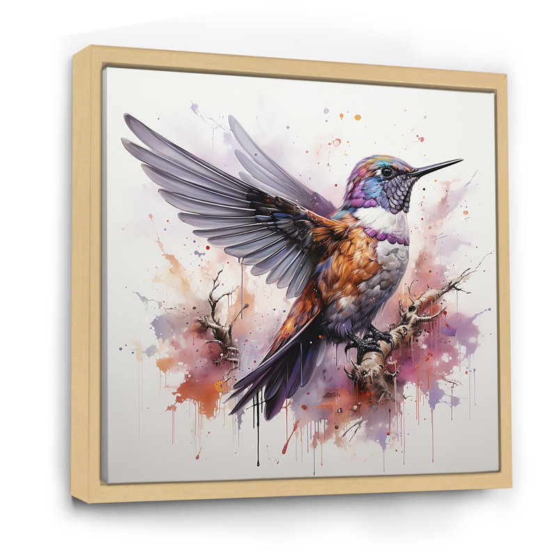 Mauve colibri mauve - Art mural colibri, Cadre flottant brun, H 30 po x l 30 po
