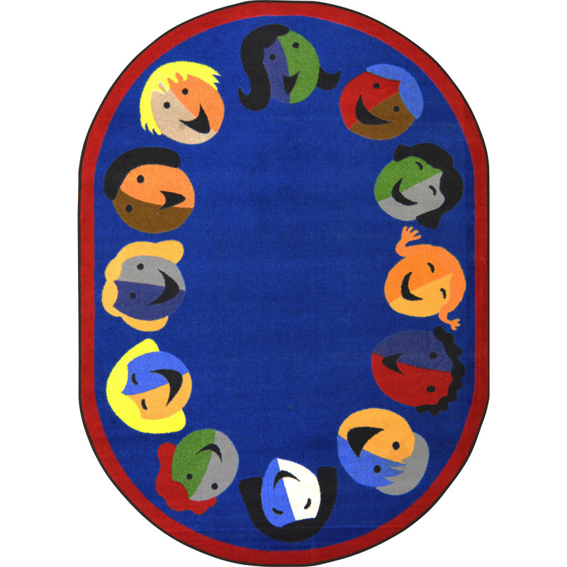 Just for Kids Joyful Faces Area Rug, Oval 5'4" x 7'8", Blue