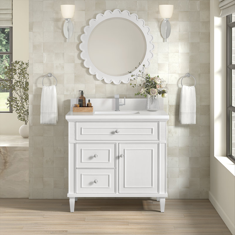 Lorelai 36'' Single Bathroom Vanity with Top, White Zeus, Bright White, Single-Hole