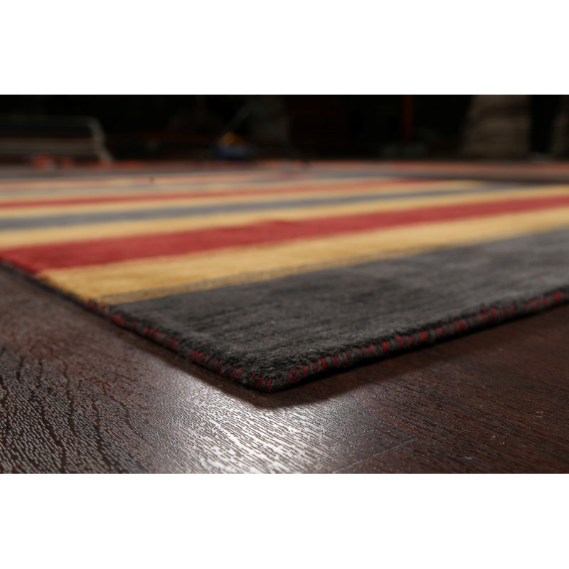 Tapis unique en laine noué à la main nouvel âge rouge / bleu 6 pi 3 po x 9 pi 3 po Nathanson