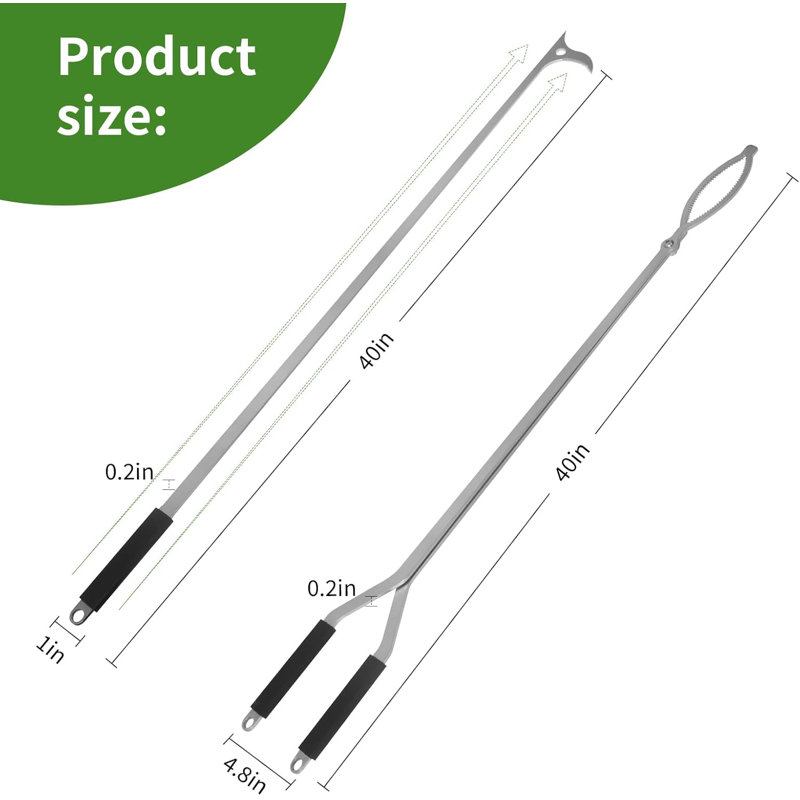40" Fire Tongs Fire Pit Tongs Set, Stainless Steel Fireplace Tongs Log Grabber Suitable for Outdoor