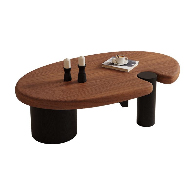 Oval Farmhouse Wood Coffee Table, Walnut Living Room Center Table