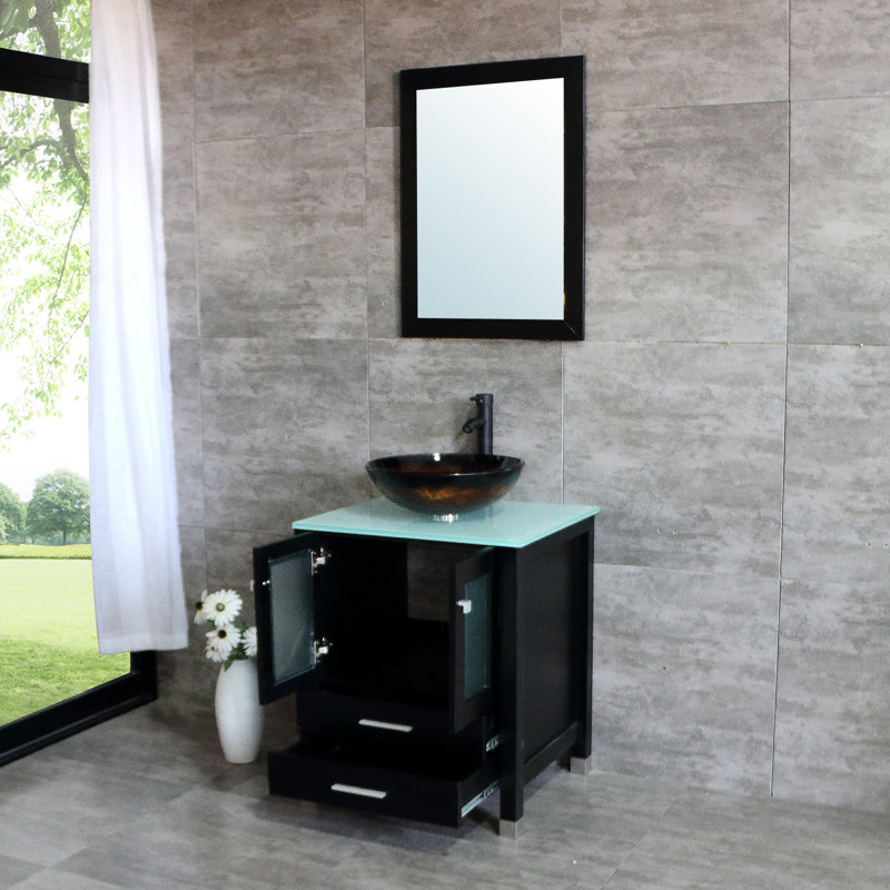 Meuble-lavabo simple 24,8 po avec miroir Leftbank, Bourgogne / rouge / jaune