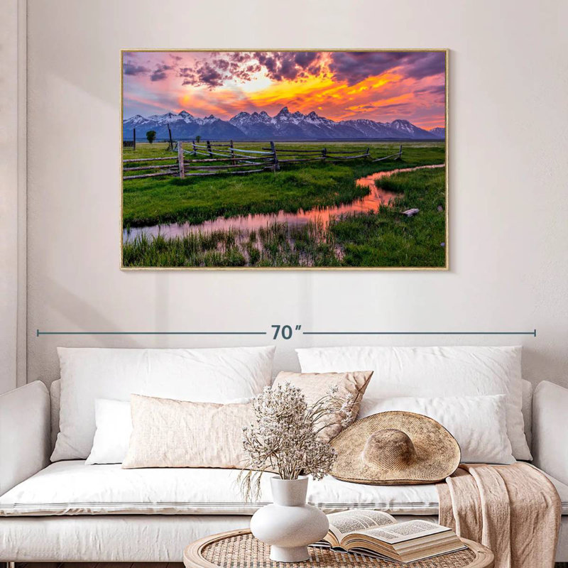 Éclat de Grand Teton, Cadre flottant en bois naturel, 46 po x 31 po