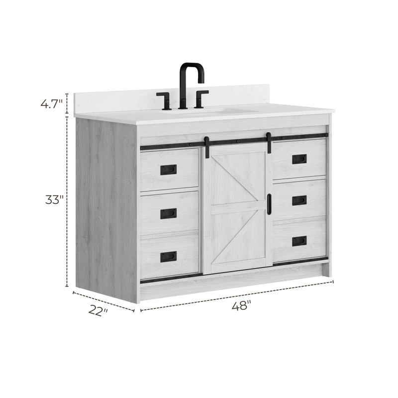 48" Single Bathroom Vanity with Stone Top (White Wash), White Wash