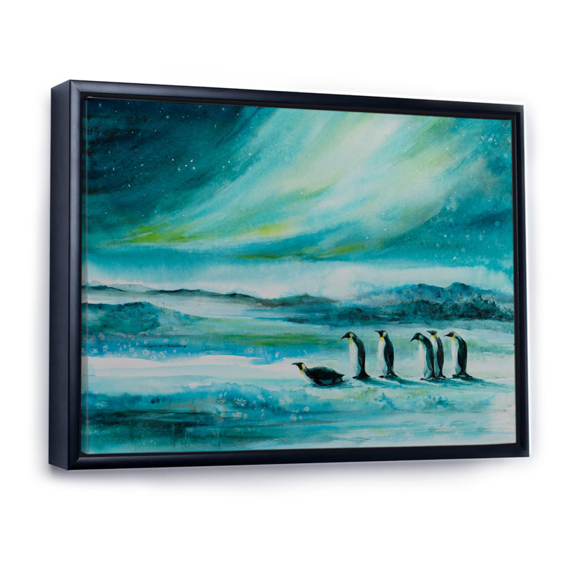 «Penguins Ice Landscape», impression sur toile encadrée, H 16 po x l 32 po x P 1,5 po, Cadre flottant noir