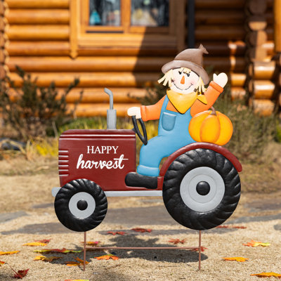 30"H Fall Metal Tractor & Scarecrow Yard Stake（KD)