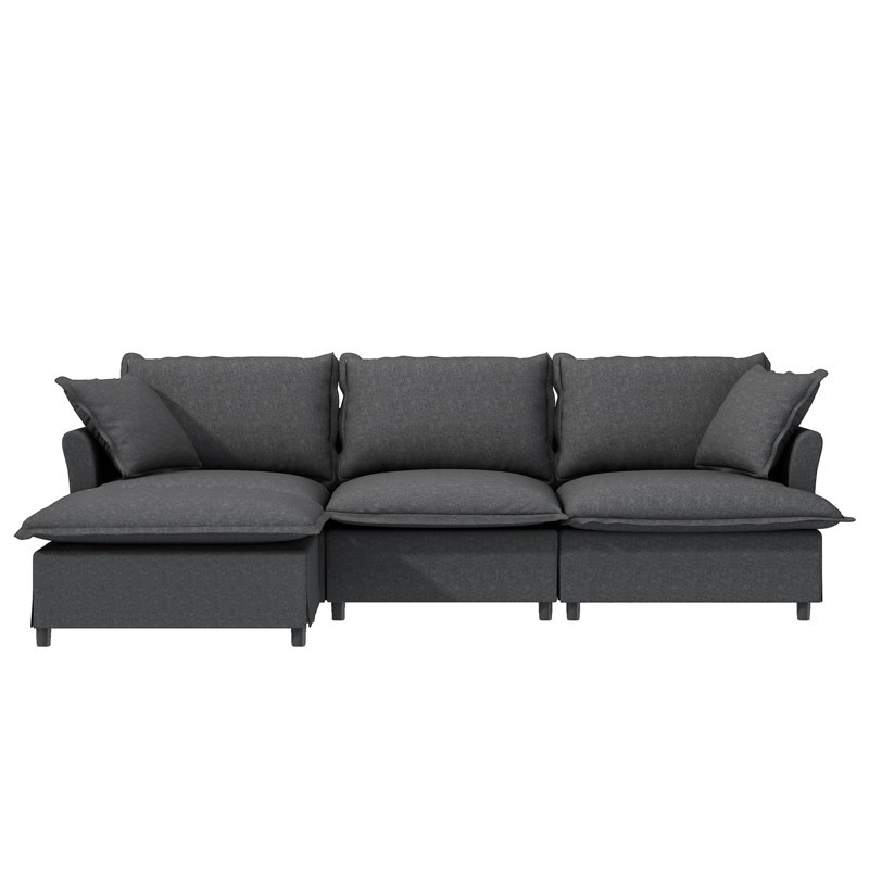 Canapé modulaire en chenille 4 places avec - Mobilier de salon polyvalent, Gris chenille