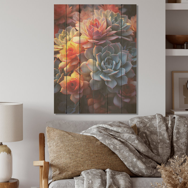 Succulent cactus champ coucher de soleil - Art sur bois de pin naturel, H 20 po x l 10 po