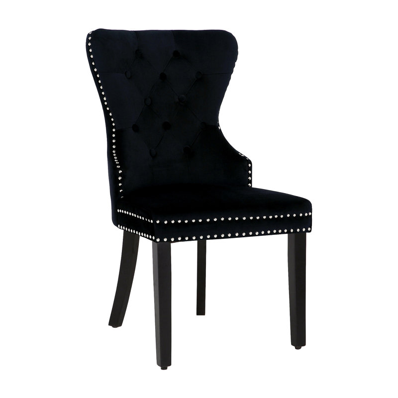 Kirsten 19.75'' H Tufted Velvet Upholstered Side Chair, Black
