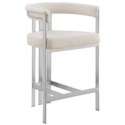 Counterheight & Barstool Boucle Fabric Chairs with Brushed Matte Chrome