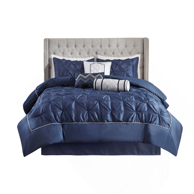 7 Piece Tufted Comforter Set Navy Queen
