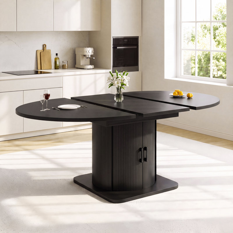 Extendable round dining table, extends to oval, for the kitchen, living room, or office, Black