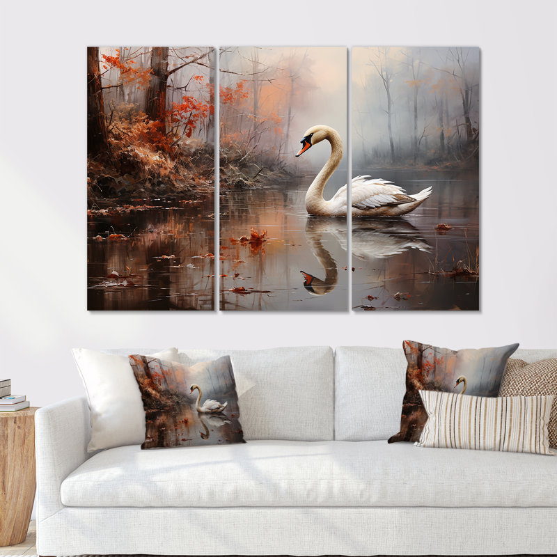 Ensemble de décoration murale Swan dans la brume, H 32 po x l 48 po