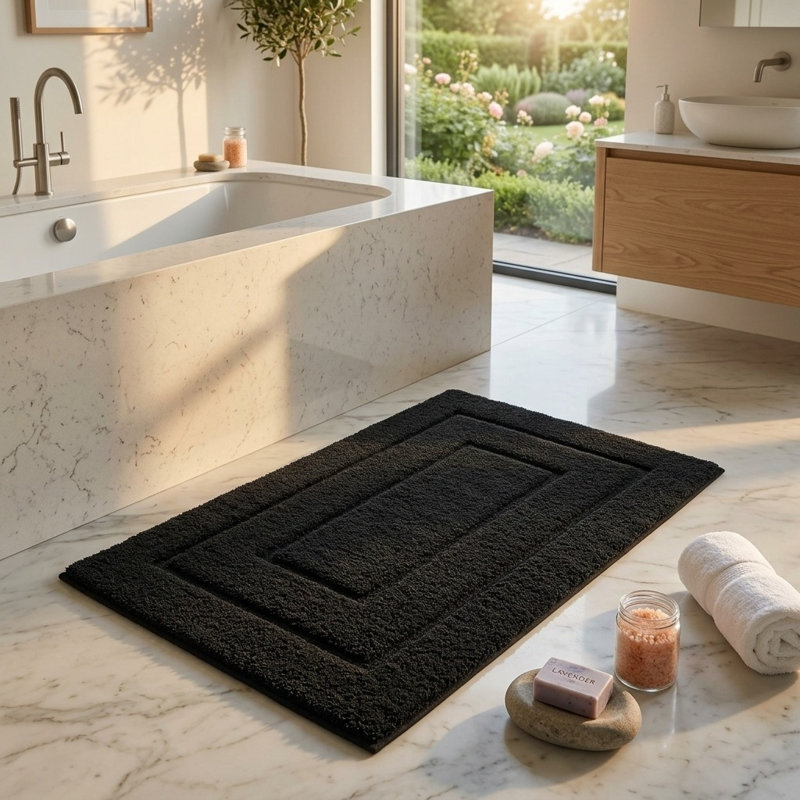 Bath Mat, Black Geometric