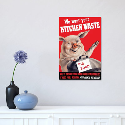 Vintage WWII Poster Featuring A Pig Standing With A Garbage Can - Wrapped Canvas Print